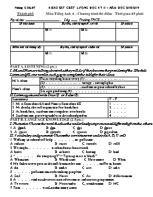 Đề khảo sát chất lượng học kỳ II môn Tiếng Anh Lớp 6 (Chương trình thí điểm) - Năm học 2018-2019 (Có đáp án)